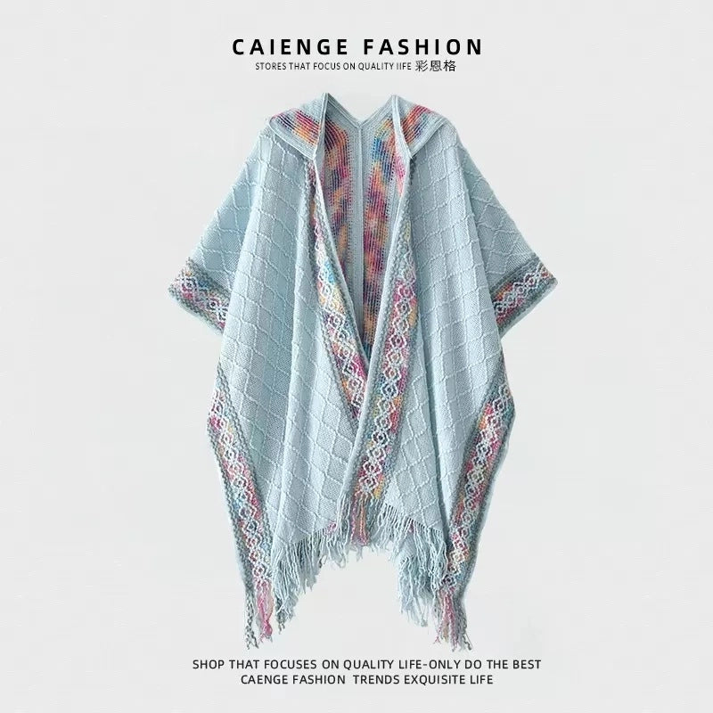 Women's Vintage Style Plaid Solid Color Imitation Cashmere Tassel Shawl