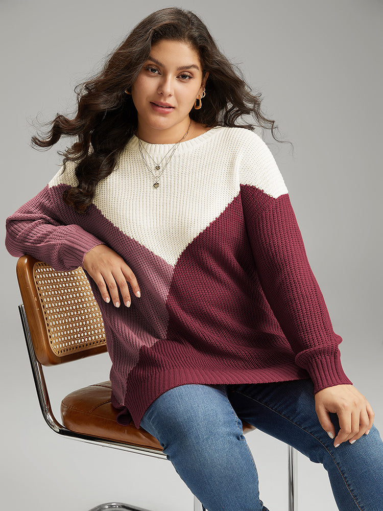Colorblock Split Side Drop Shoulder Pullover