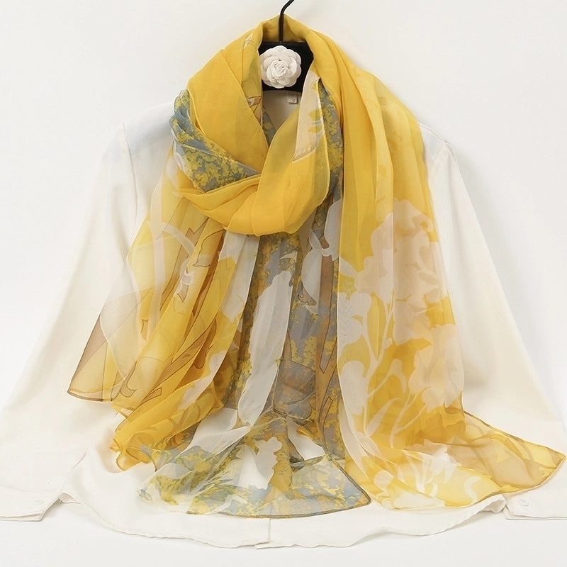 Women's Elegant Lady Color Block High Quality Yarn Printing Silk Scarf