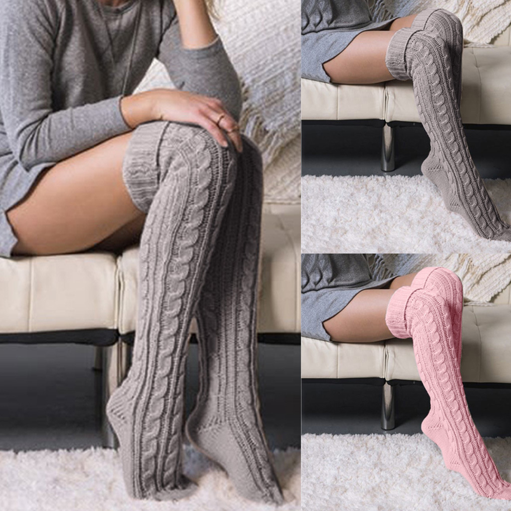 Twist Mid-Length Over The Knee Pile Wool Socks