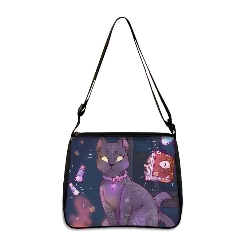 Women's Small All Seasons Polyester Cartoon Cat Vintage Style Square Zipper Underarm Bag