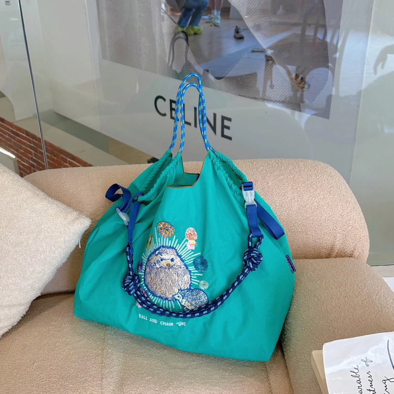 Women's Large Nylon Animal Donuts Basic Classic Style Square Open Shopping Bags