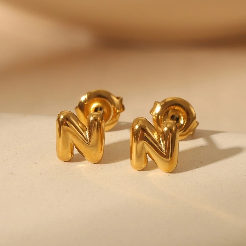 1 Pair Basic Minimalist Letter Solid Color 304 Stainless Steel 14K Gold Plated Ear Studs