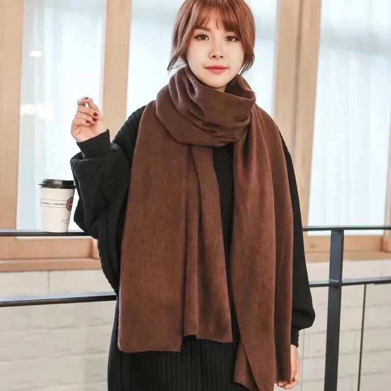 Winter Knitted Wool Scarf Cashmere Solid Color Fashion Shawl Warm Extended Scarf