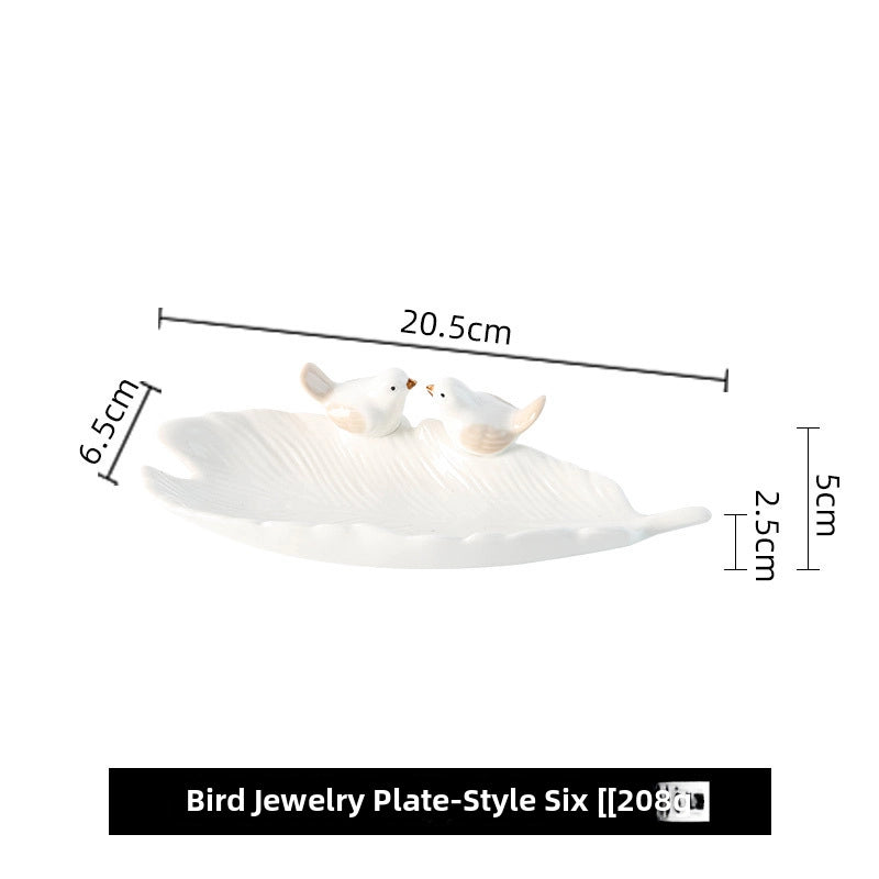 Bird Dim & Sum Plate Ceramic Jewelry Storage Plate Creative Cute Storage Rack Soap Dish Light Luxury High-end Plate