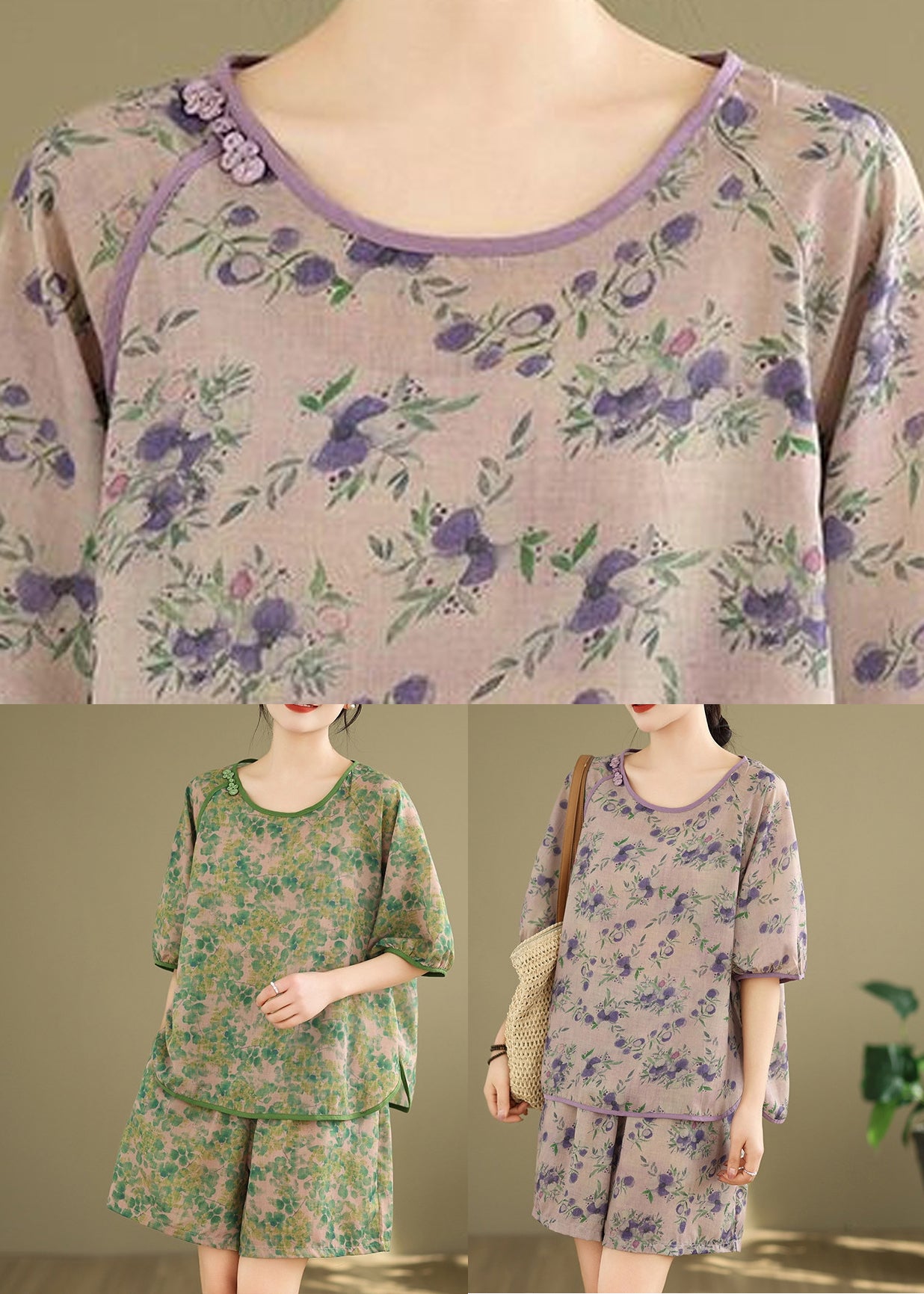 Casual Green Side Open T Shirt And Shorts Two Pieces Set Short Sleeve