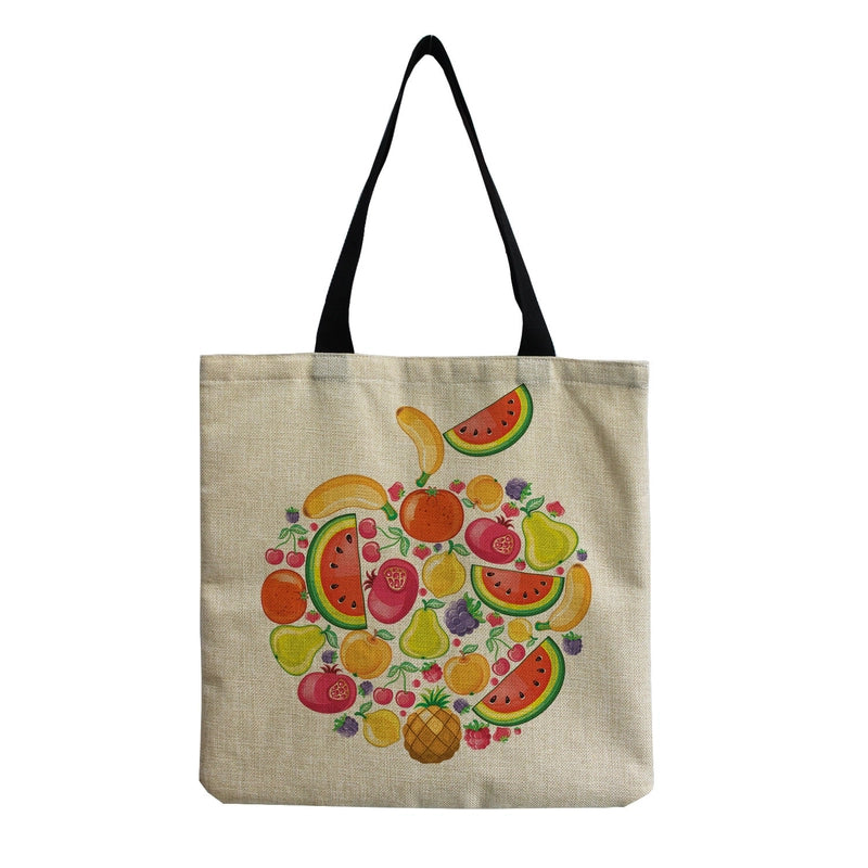 Unisex Linen Plant Fruit Basic Square Open Shoulder Bag
