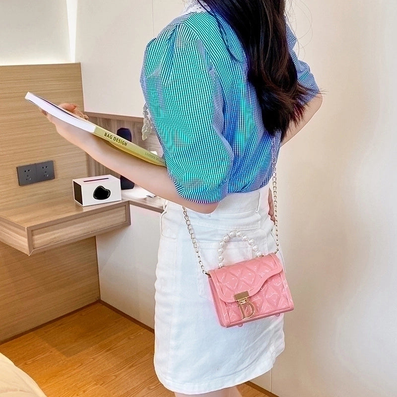 Women's Small Pvc Solid Color Fashion Square Lock Clasp Handbag Crossbody Bag Jelly Bag