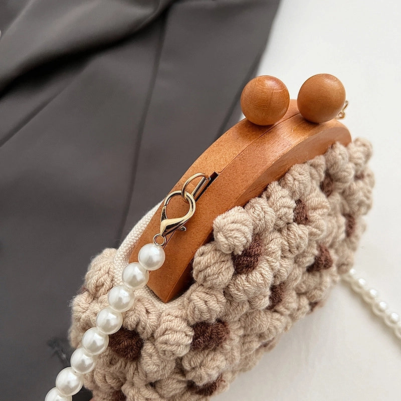 Women's Small Cotton Flower Vacation Lock Clasp Crossbody Bag
