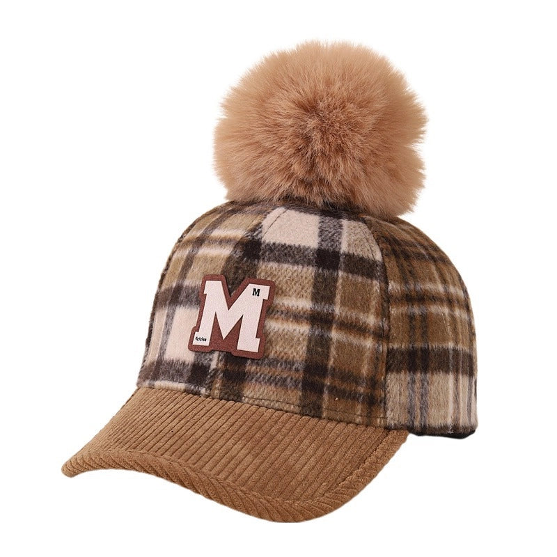 Boy'S Retro Letter Lattice Pom Poms Ivy Cap