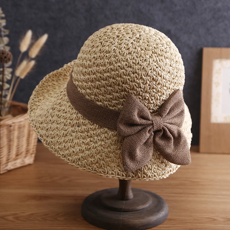 Elegante Sombrero De Paja De Crochet Con Detalle De Volantes