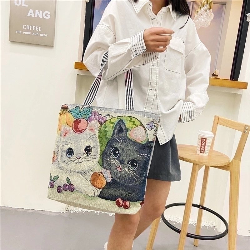 Unisex Vintage Style Portrait Animal Canvas Shopping Bags