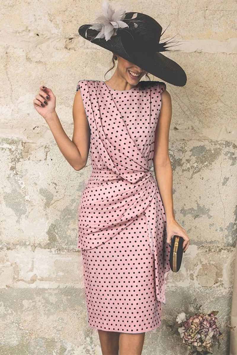 Florcoo Sexy Polka Dot Pack Hip Sleeveless Midi Dress(4 Colors)