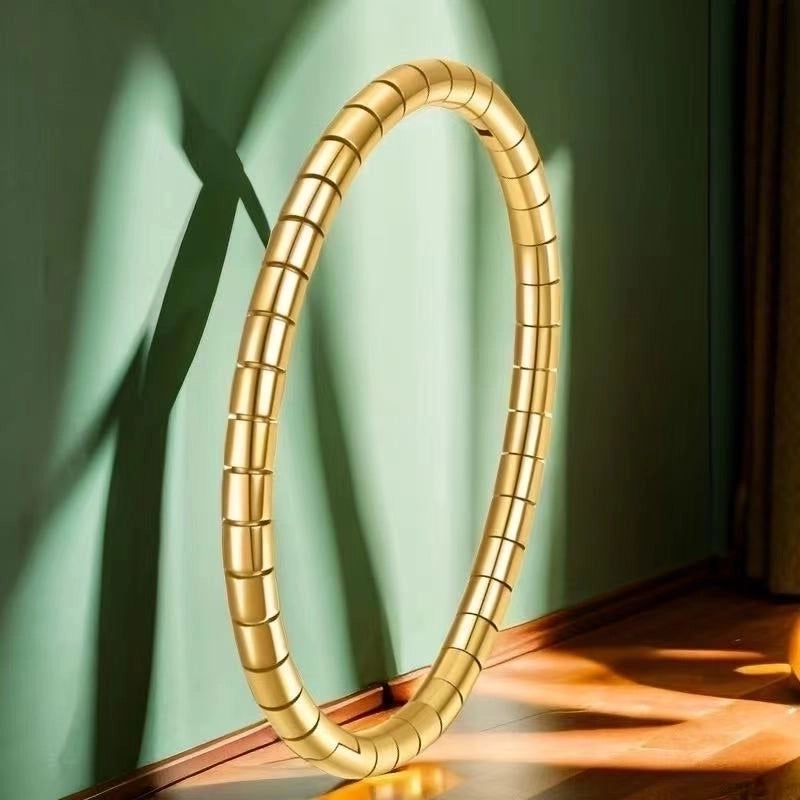 Retro Round Titanium Steel Inlay Zircon Bangle