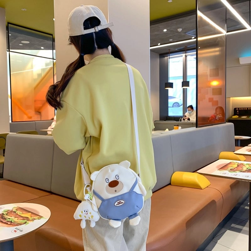 Women's Nylon Bear Cute Sewing Thread Zipper Shoulder Bag
