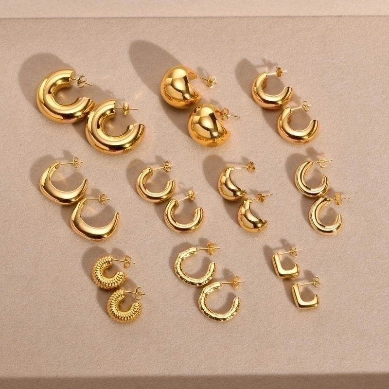 1 Pair Minimalist C Shape Plating Stainless Steel Ear Studs