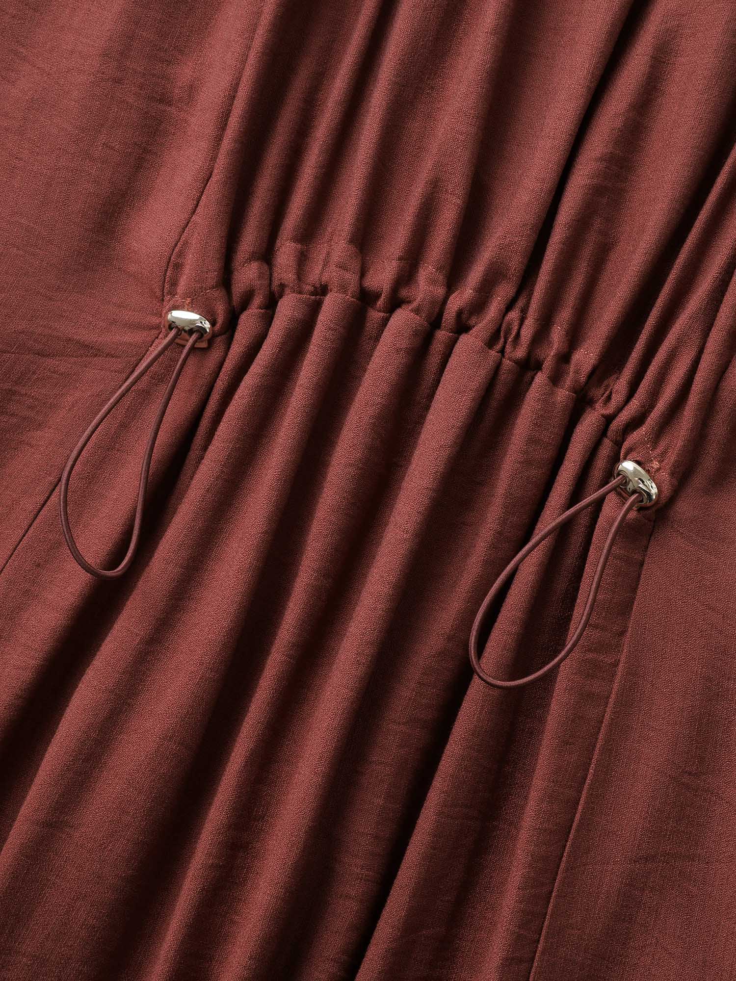 Rayon Pleated Waist-Cut Midi Dress