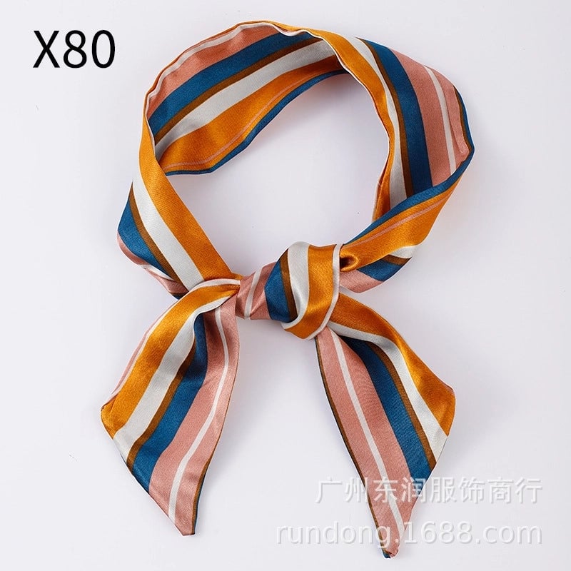 Silk Scarf Long Beveled Small Silk Scarf Double-layer Hair Belt Ribbon Decoration Tie Bag Hand Gift Box Silk Scarf