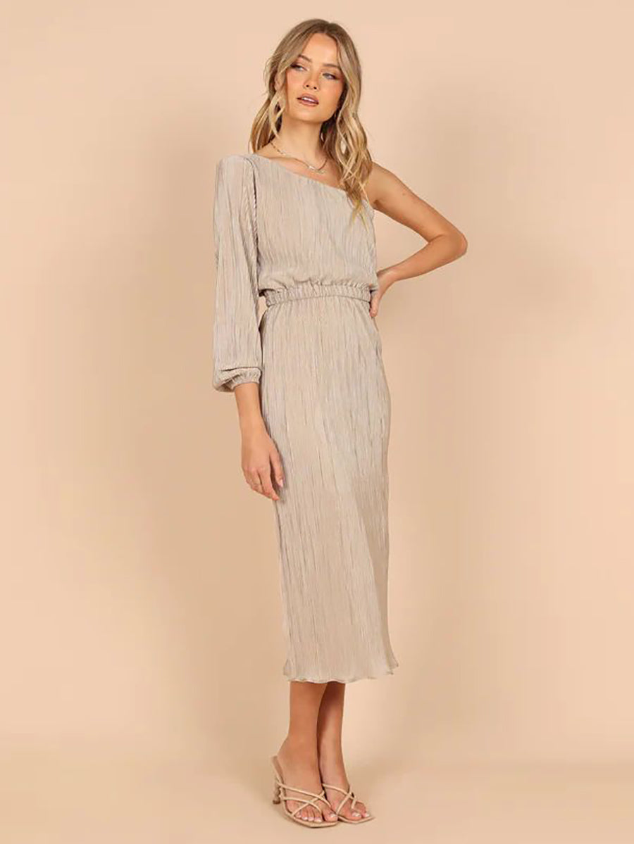 One-Shoulder Slash Neck Solid Color Party Dress(3 Colors)