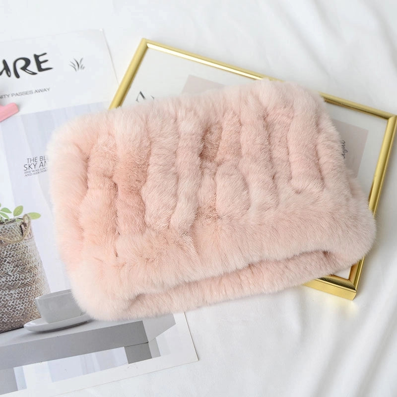 Rex Rabbit Hair Knitted Neck Neck Women's Winter Thickened Encryption Warm Fur Scarf High Elastic Headgear Headband