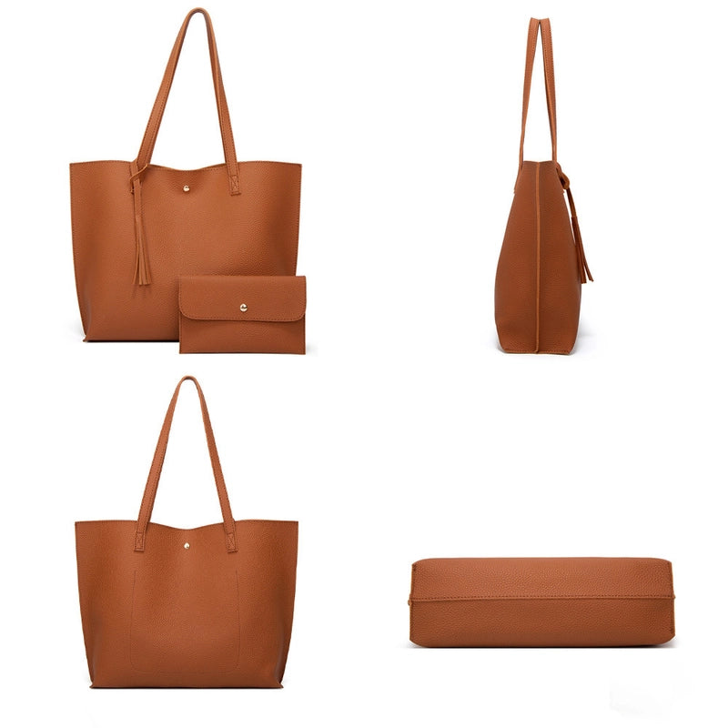 Women's Large Pu Leather Solid Color Basic Classic Style Square Magnetic Buckle Bag Sets Tote Bag
