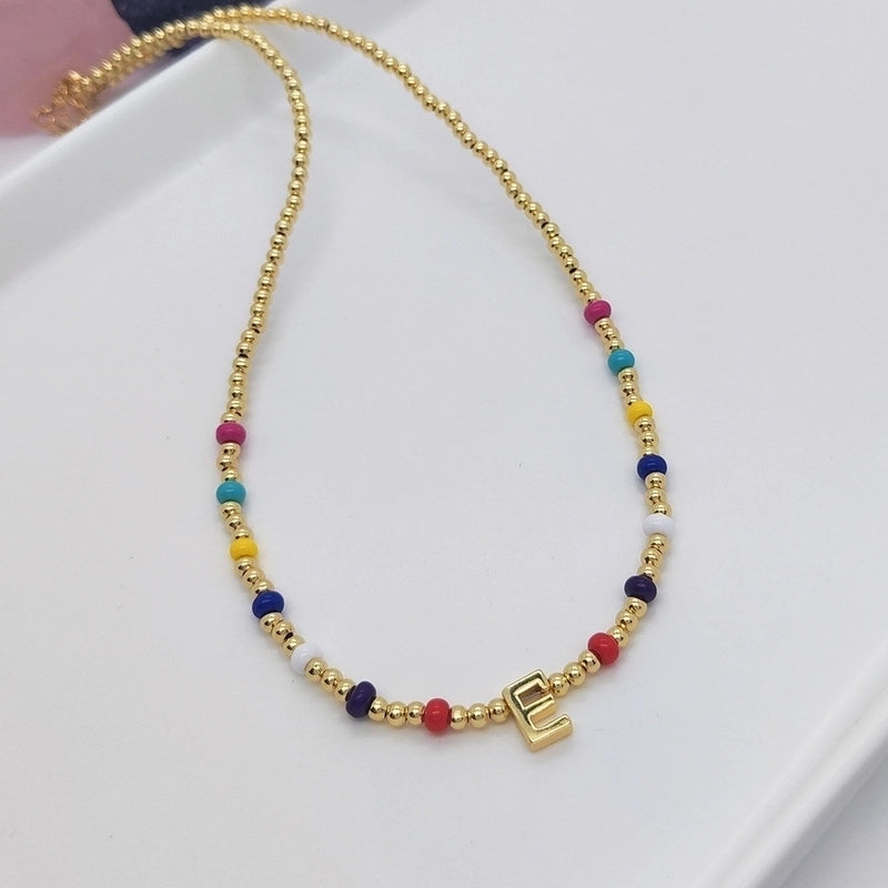 Ig Style Minimalist Letter Glass Copper Beaded Knitting Plating 18k Gold Plated Necklace