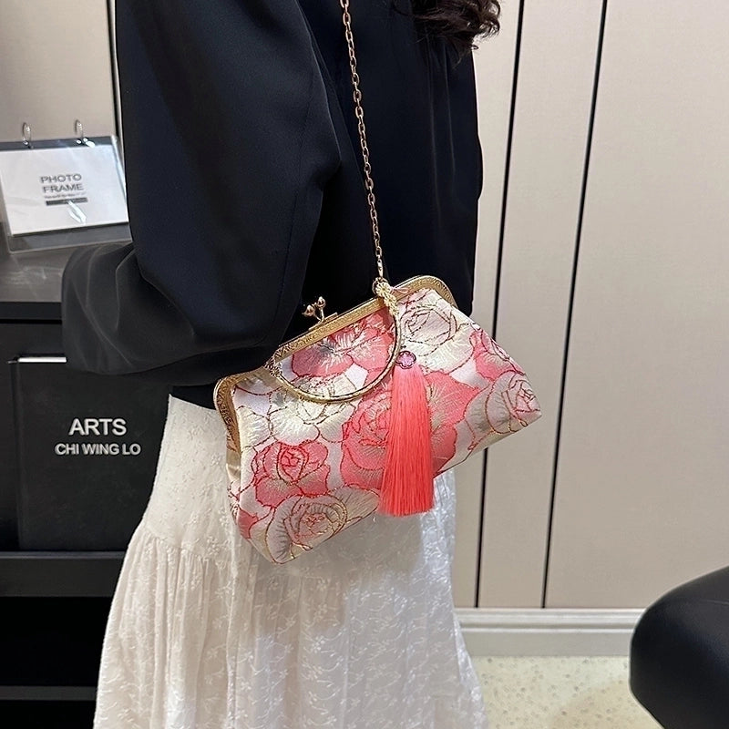 Women's Medium Pu Leather Flower Vintage Style Ethnic Style Tassel Square Buckle Crossbody Bag