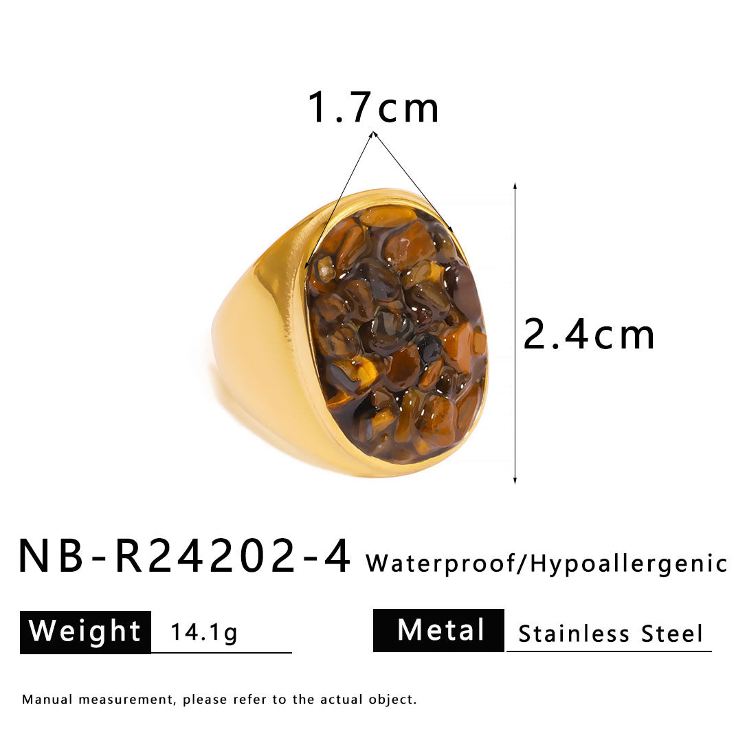Natural Stone Gravel Stainless Steel Ring Exquisite Simple Titanium Steel Ring For Women