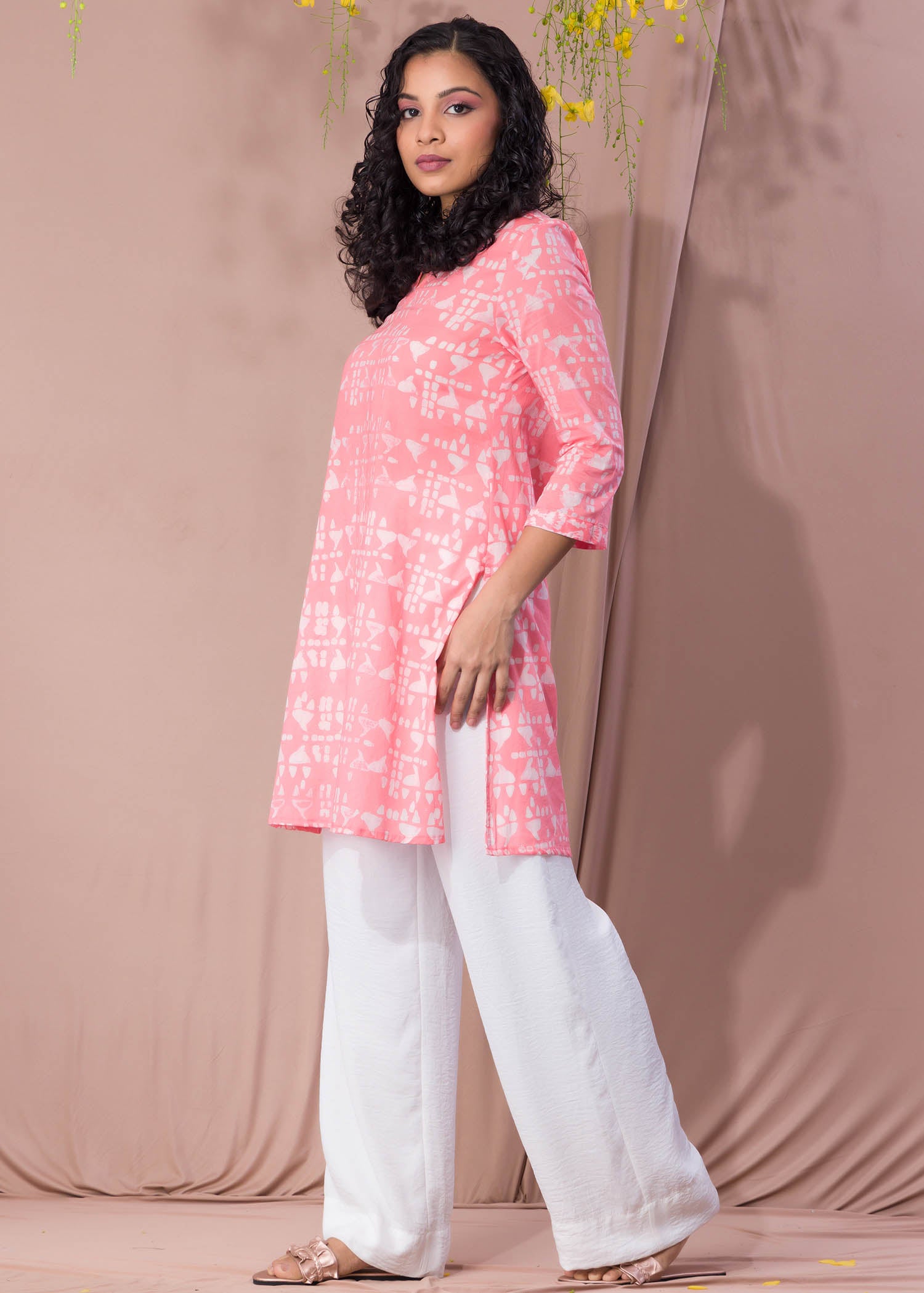 Peachy Pink Batik Kurtha Top