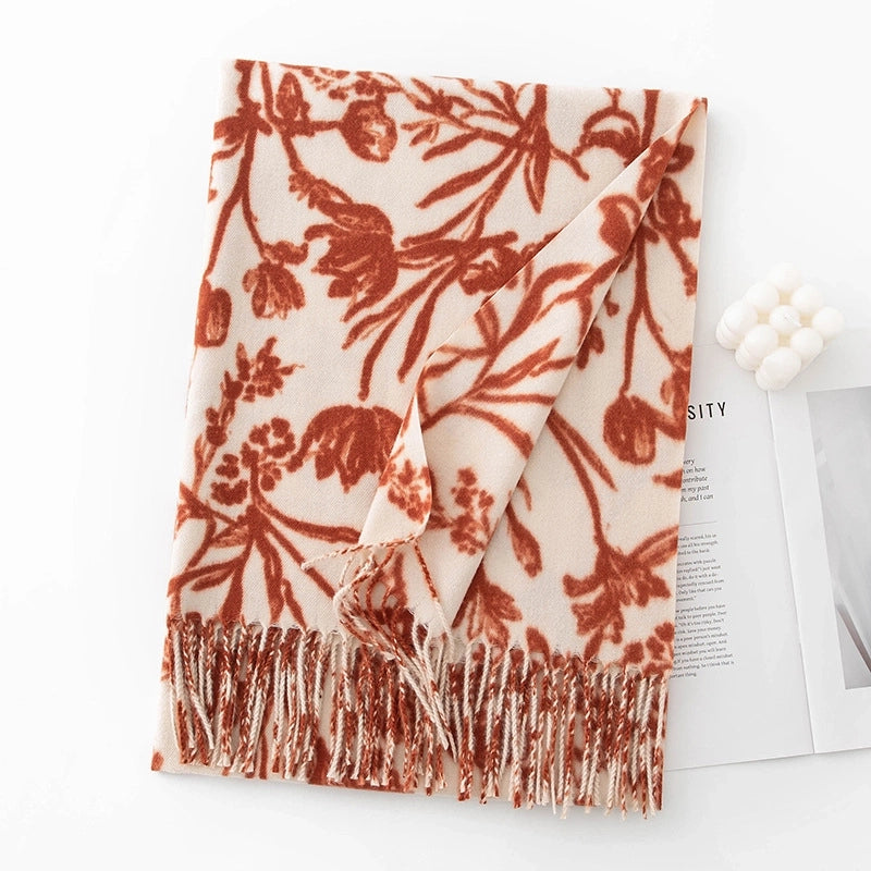 Women's Sweet Flower Polyester Tassel Scarf
