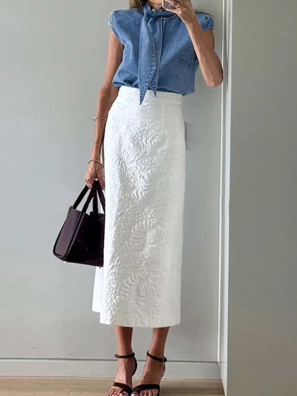 Loose Short Sleeves Split-Joint Round-Neck Blouses&Shirts Tops