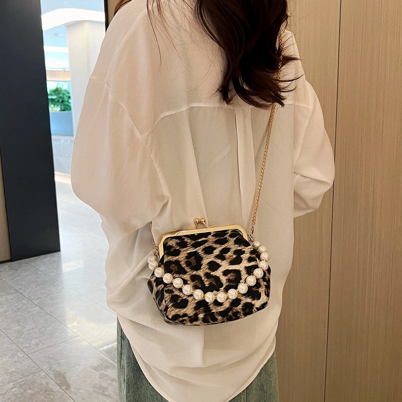 Women's Small Pu Leather Leopard Basic Vintage Style Square Buckle Shoulder Bag Crossbody Bag