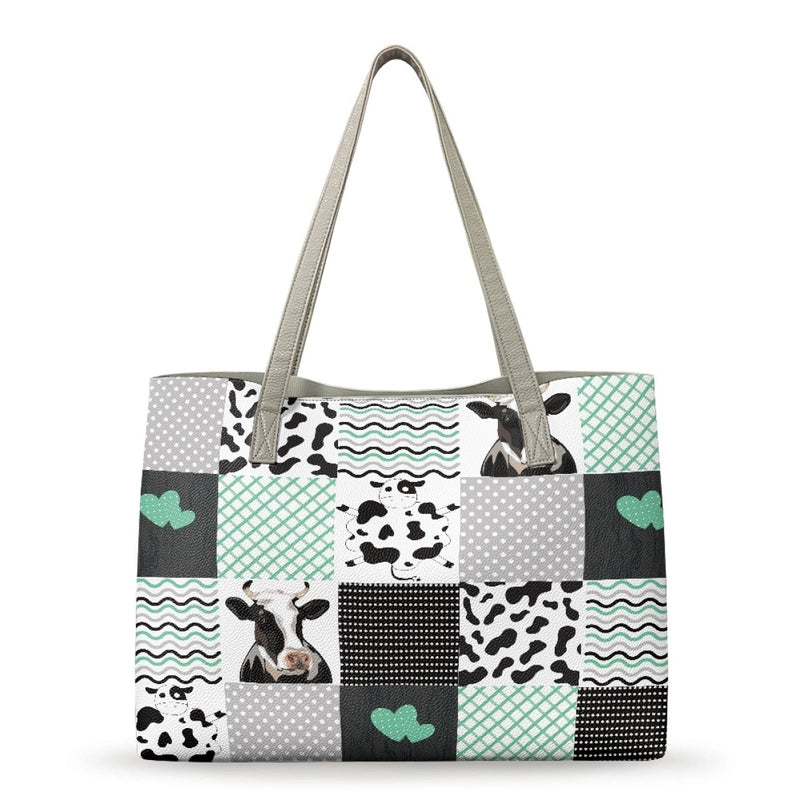 Women's Medium Pu Leather Customized Color Block Vintage Style Classic Style Square Open Tote Bag