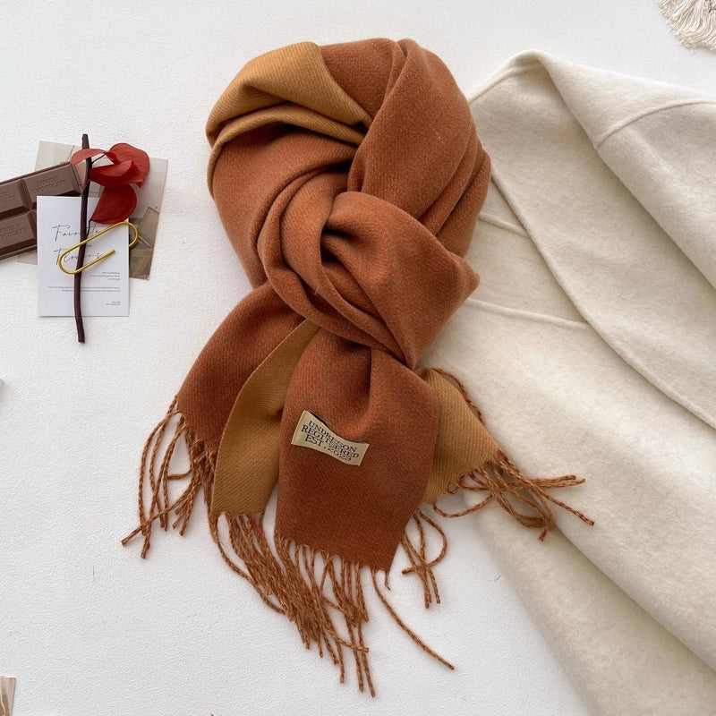 Autumn And Winter New Light Luxury ~ Coat Mate Double-sided Solid Color Scarf Women's Style Cashmere-like Warm Shawl Scarf