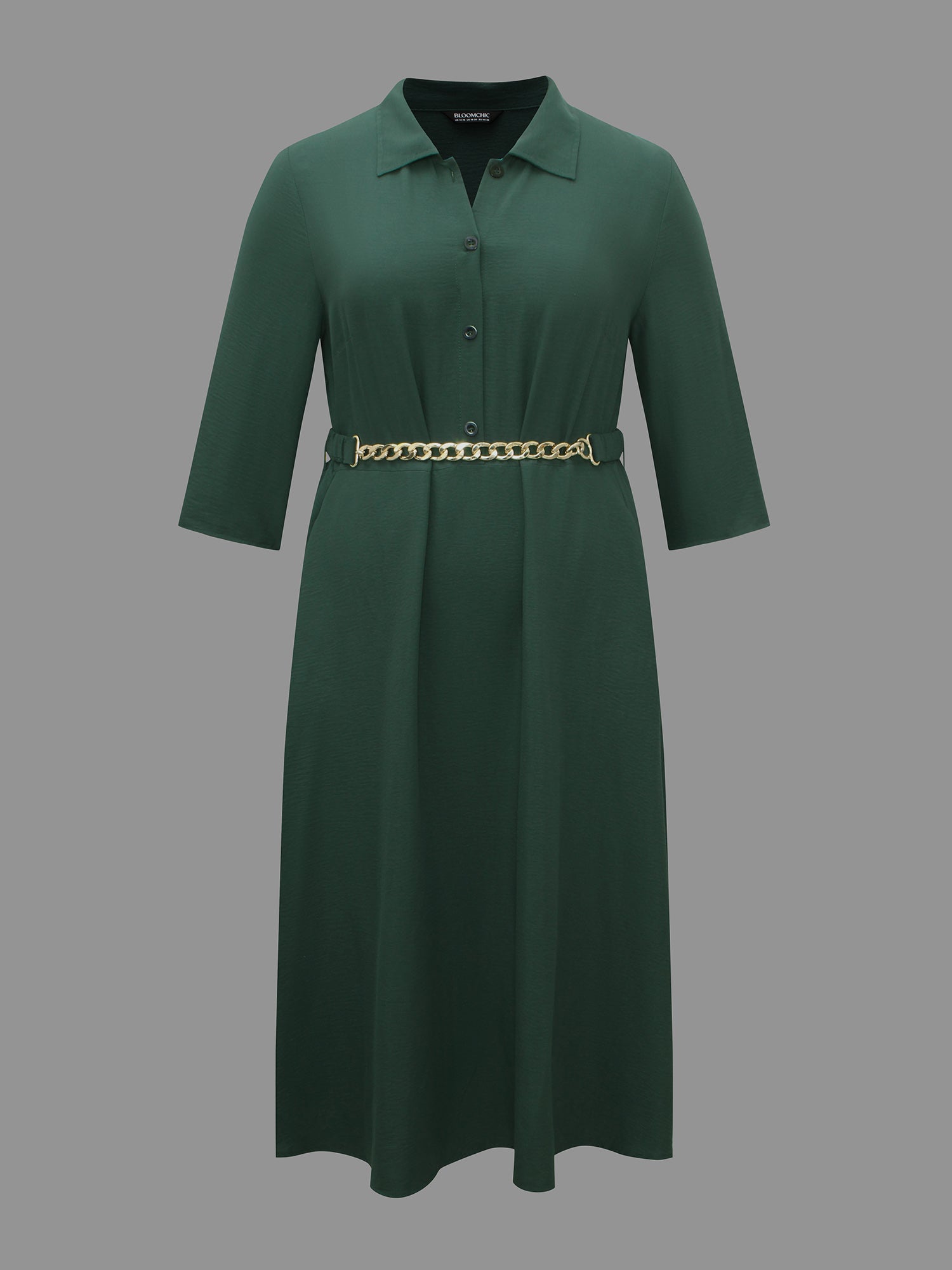 Shirt Collar Button Up Metal Chain Detail Dress