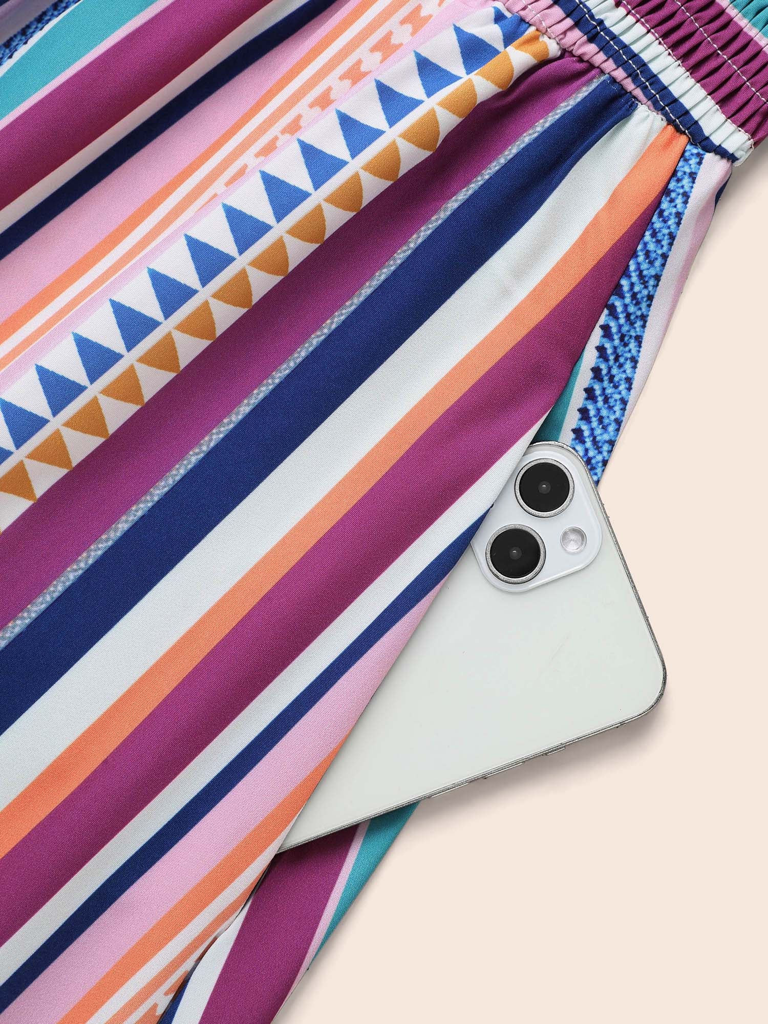 Contrast Striped Shirred Ruffle Hem Dress