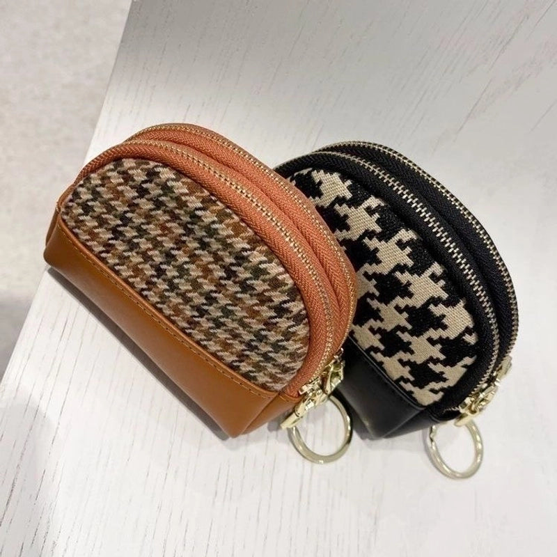 Unisex Houndstooth Pu Leather Zipper Wallets