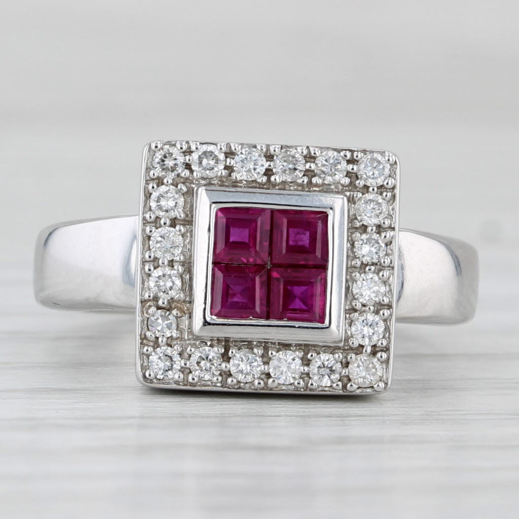0.76ctw Ruby Diamond Halo Ring 14k White Gold Size 4.25