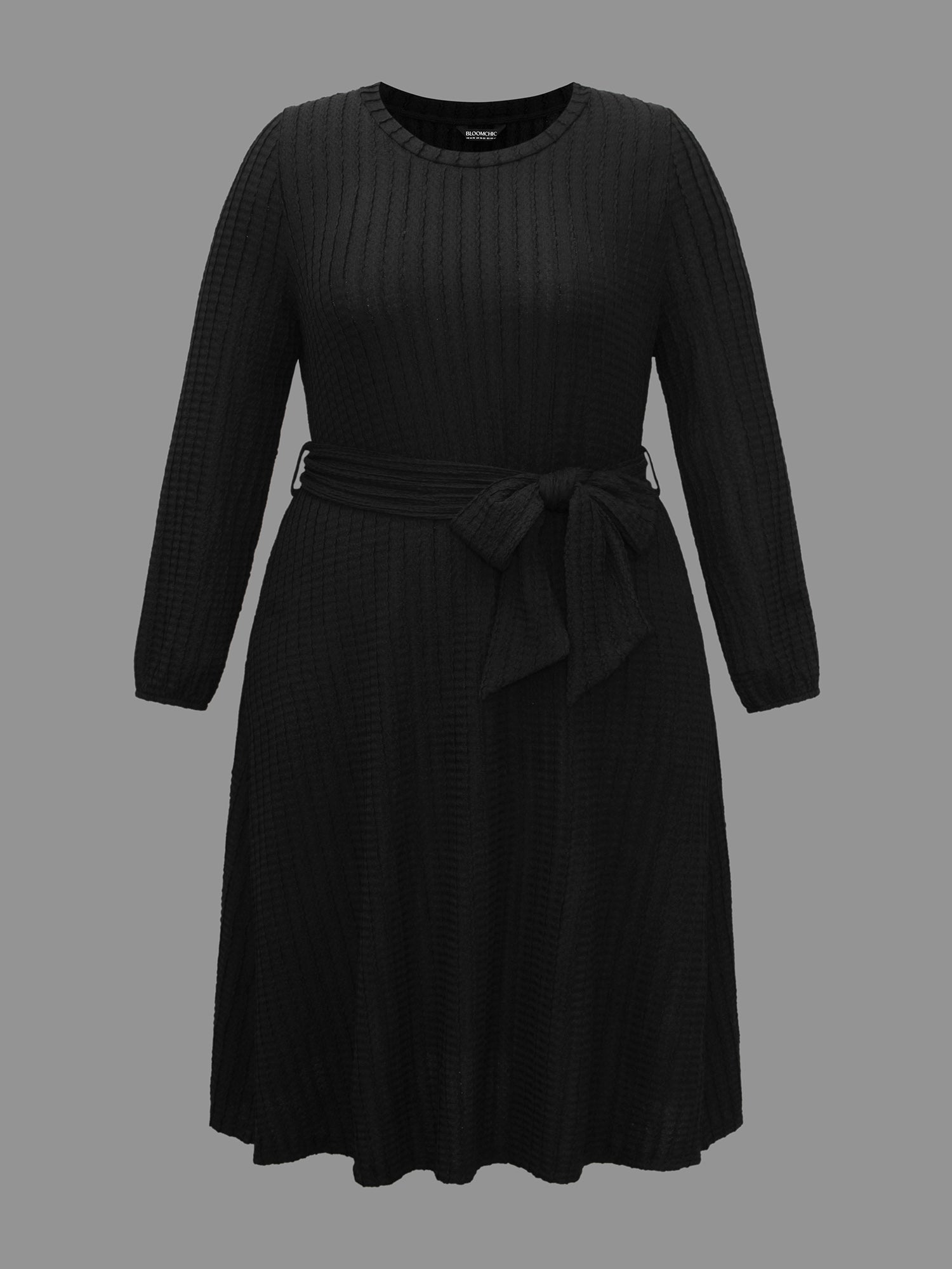 Plain Textured Belted Knit Dress