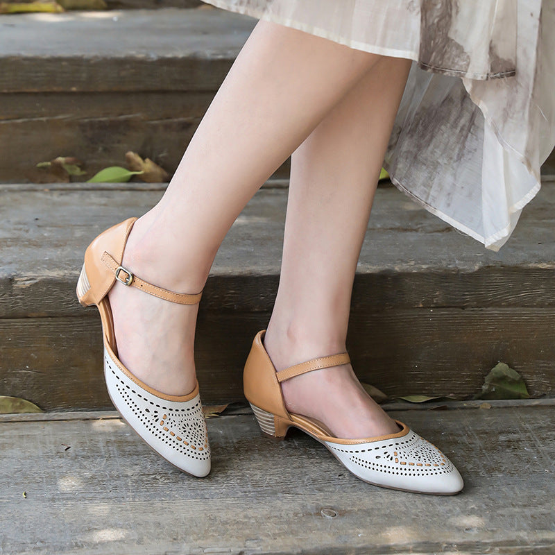 Leather Cut Out Ankle Strap Sandals For Women Handmade in 5 Colors