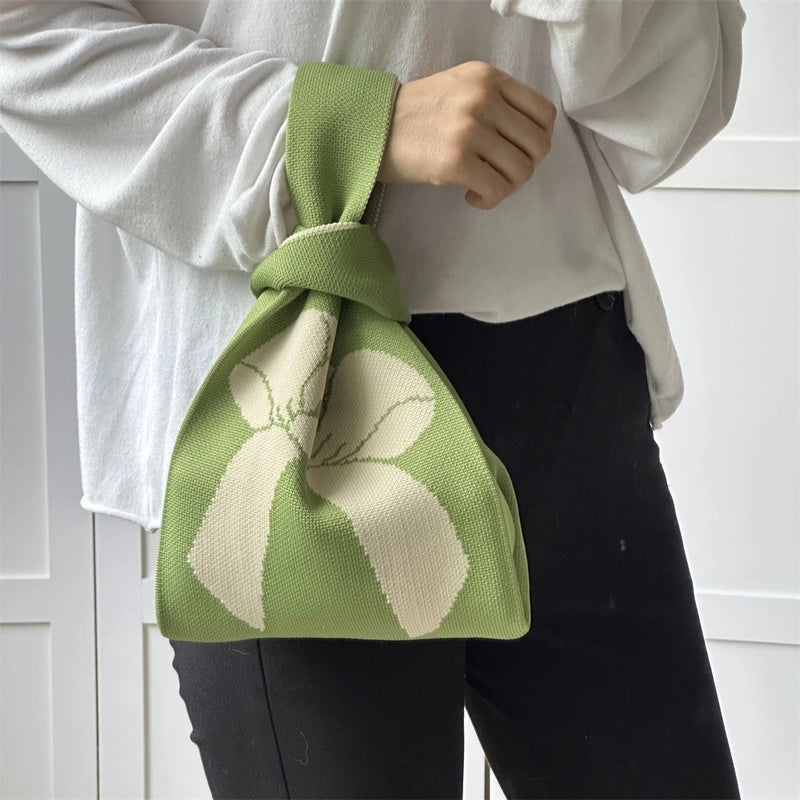 Women's Small Knit Printing Lattice Flower Elegant Classic Style Square Open Handbag