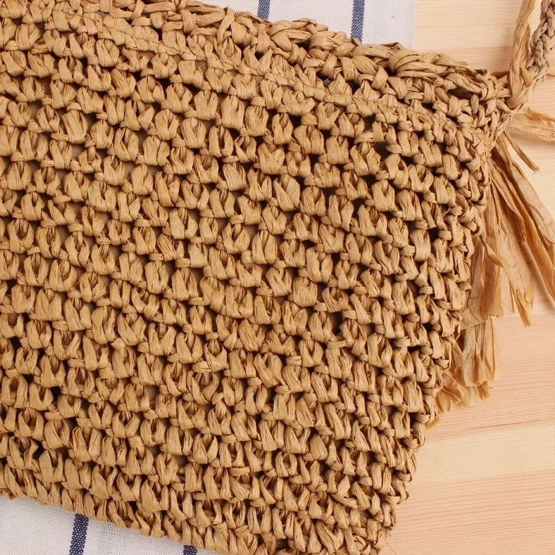 Women's Small Paper String Solid Color Cute Vacation Weave Square Zipper Straw Bag