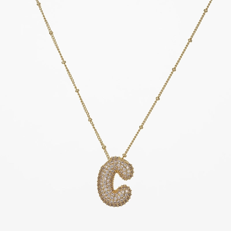 Copper Gold Plated Silver Plated IG Style Minimalist Plating Inlay Letter Zircon Pendant Necklace