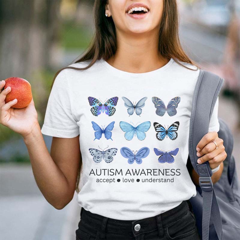 Autism Awareness Butterfly Teacher T-Shirt