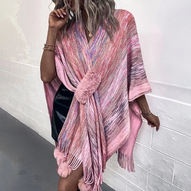 Women's Streetwear Color Block Polyester Tassel Shawl