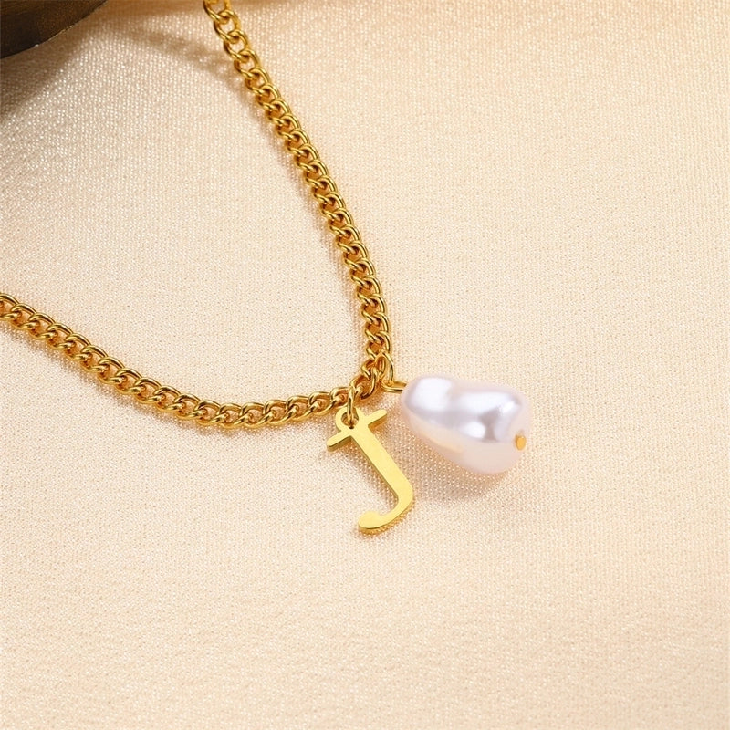 304 Stainless Steel Titanium Steel IG Style Minimalist Pearl Letter Pendant Necklace