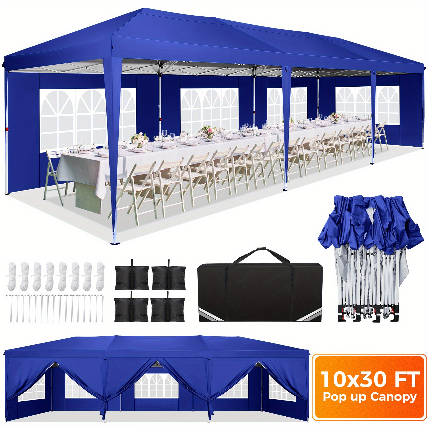 10*30 feet pop up tent with 8 removable side walls, waterproof, windproof and UV resistant