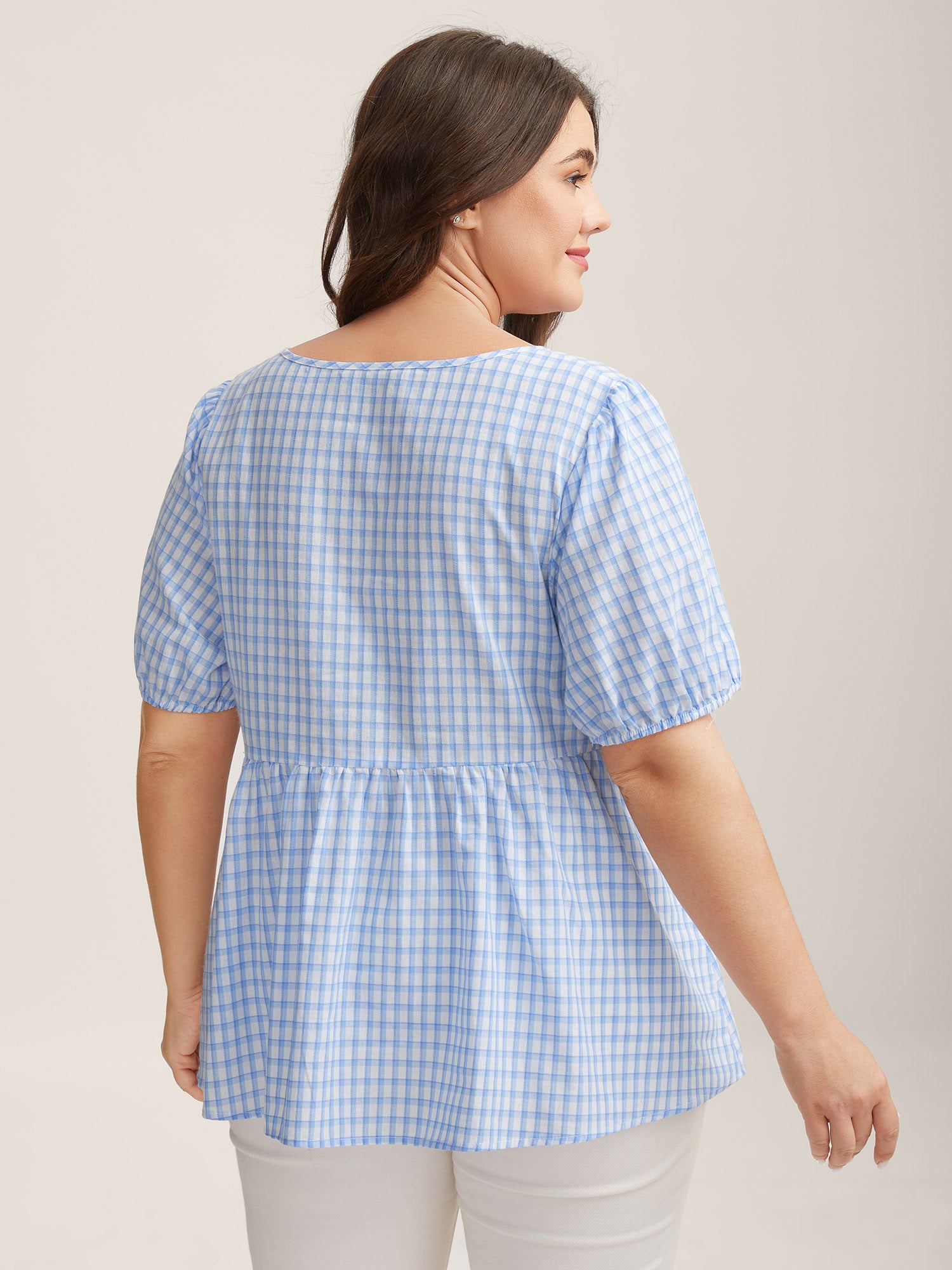 Bow Front Plaid Print Babydoll Top