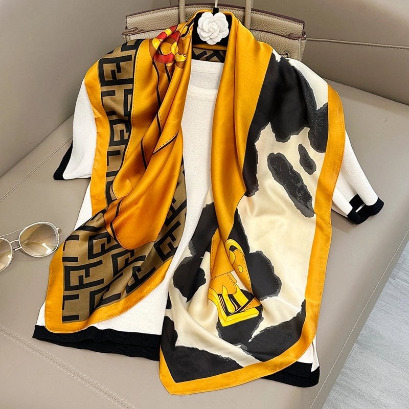 Women's Elegant Vacation Stripe Flower Polyester Silk Scarf