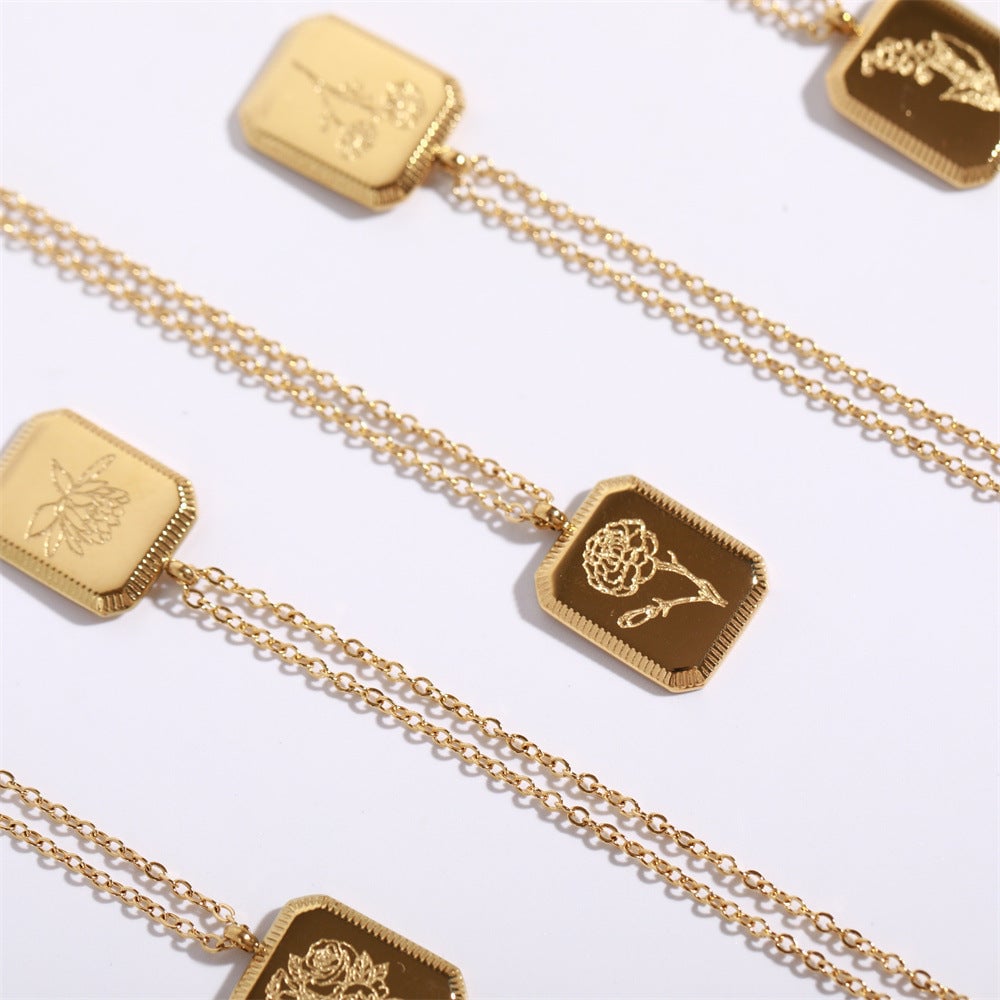 Vintage Retro Camellia Rose Tulip Flower Titanium Steel Necklaces
